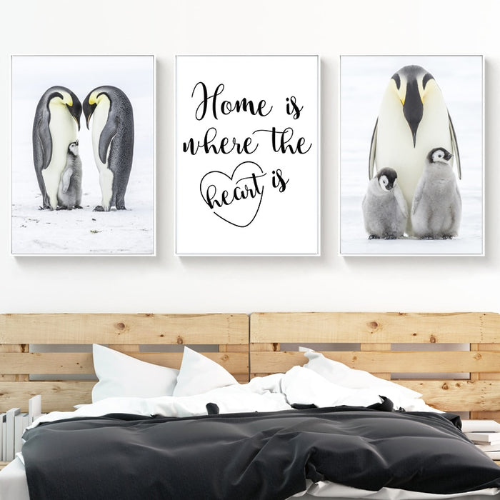 Warm Penguin Family - Canvas Wall Art Painting