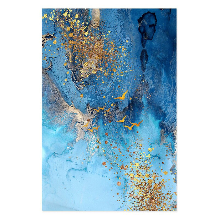 Abstract Gold Blue Marble Texture - Canvas Wall Art Print