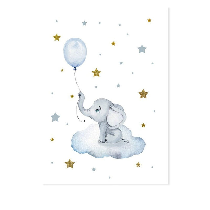 Blue Hot Air Balloon Elephant - Canvas Wall Art Print