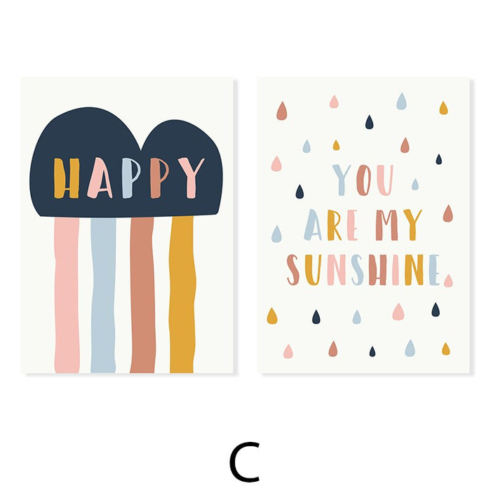 Happy Color You Are My Sunshine Nursery - Canvas Wall Art Print