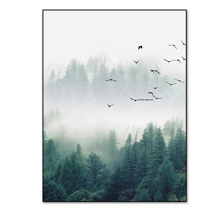 Nordic Fog Forest Landscape - Canvas Wall Art Print