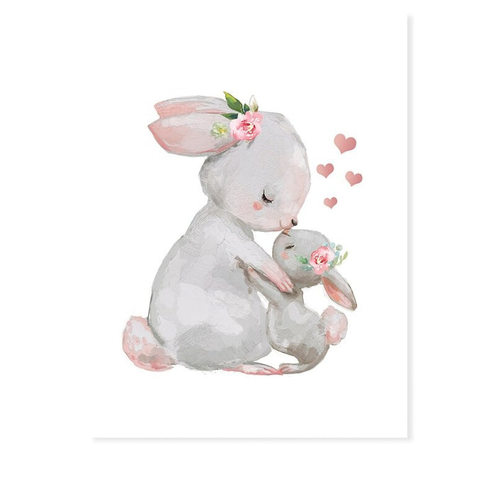 Mother and Baby Rabbit Cute - Canvas Wall Art Print