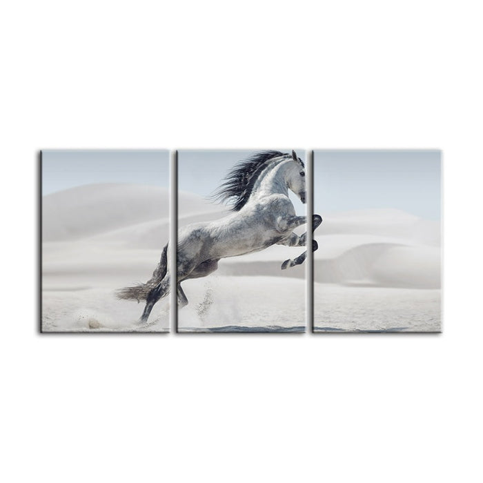 Jumping White Horse-Canvas Wall Art Painting 3 Pieces