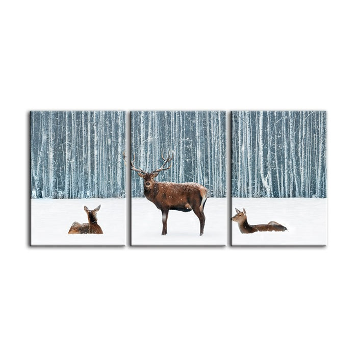 Two Does And A Deer In Winter-Canvas Wall Art Painting 3 Pieces