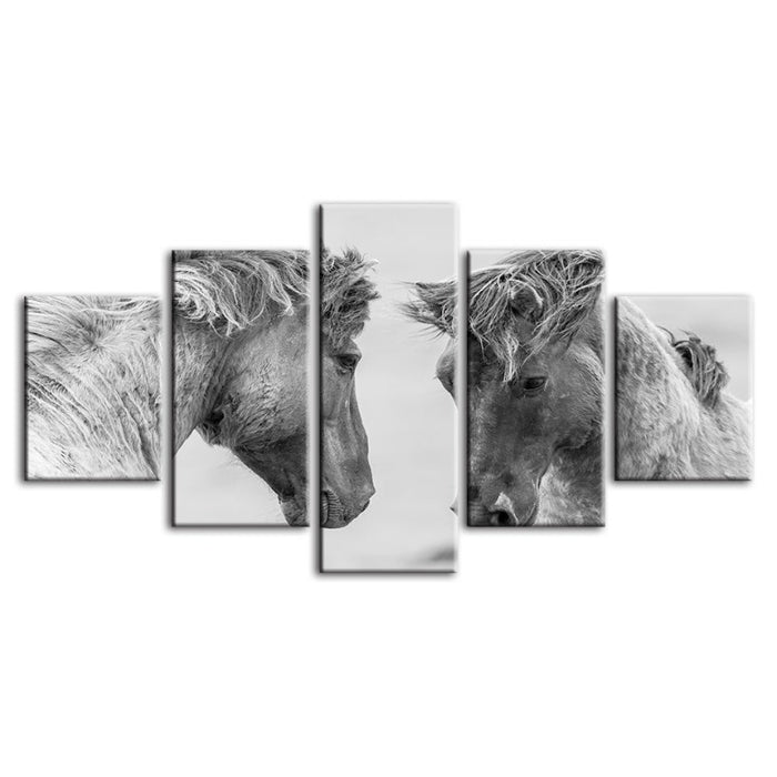 5 Piece Two White Horses - Canvas Wall Art Painting