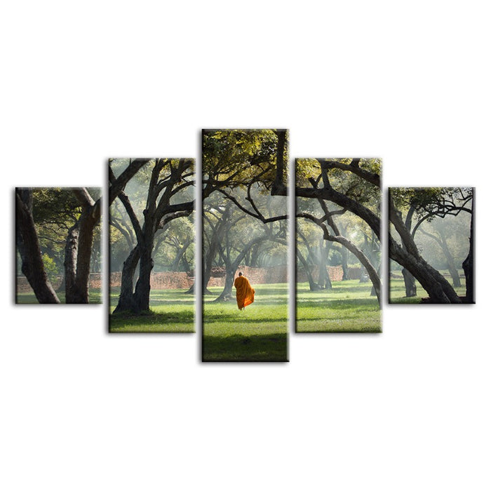 5 Piece Peaceful Monk Walking - Canvas Wall Art Painting