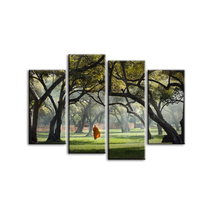 4 Piece Peaceful Monk Walking - Canvas Wall Art Painting
