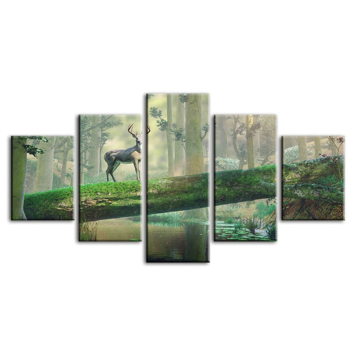 5 Piece Enchanted Forest Deer - Canvas Wall Art Painting
