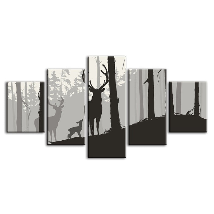 5 Piece Silhouette Deer Family - Canvas Wall Art Painting
