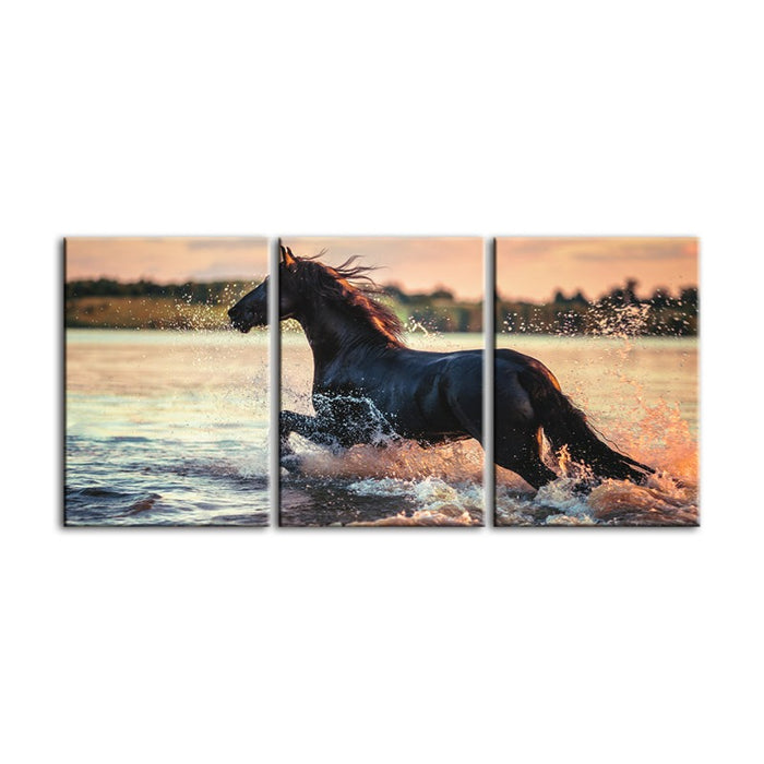 Running Horse In Water-Canvas Wall Art Painting 3 Pieces