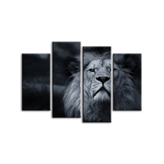 4 Piece Grayscale Concerned Lion - Canvas Wall Art Painting