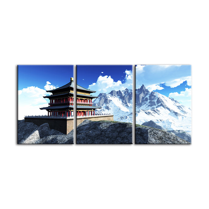 Temple In The Mountains 3 Piece - Canvas Wall Art Painting
