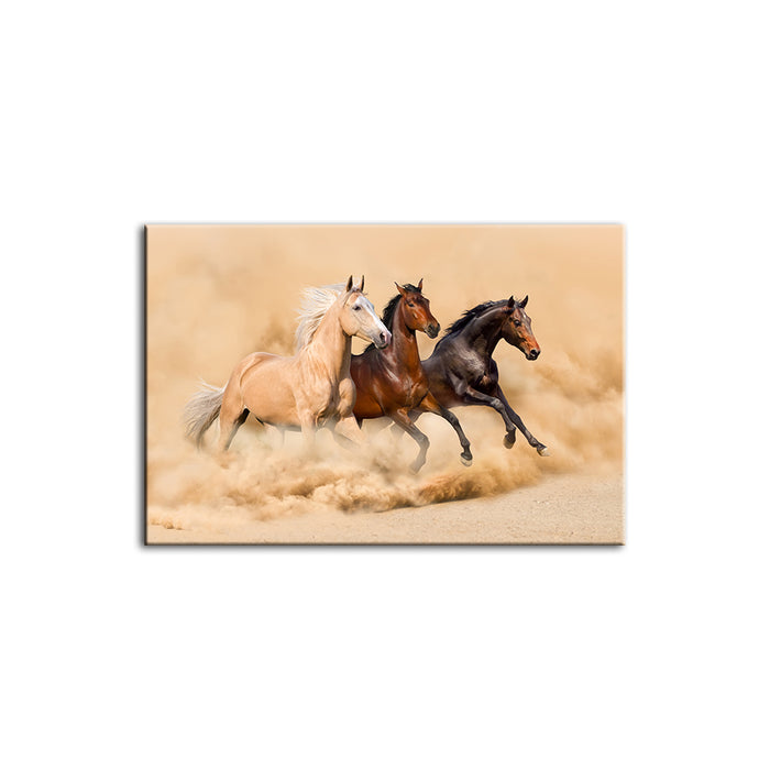 Three Running Horses in Desert - Canvas Wall Art Painting