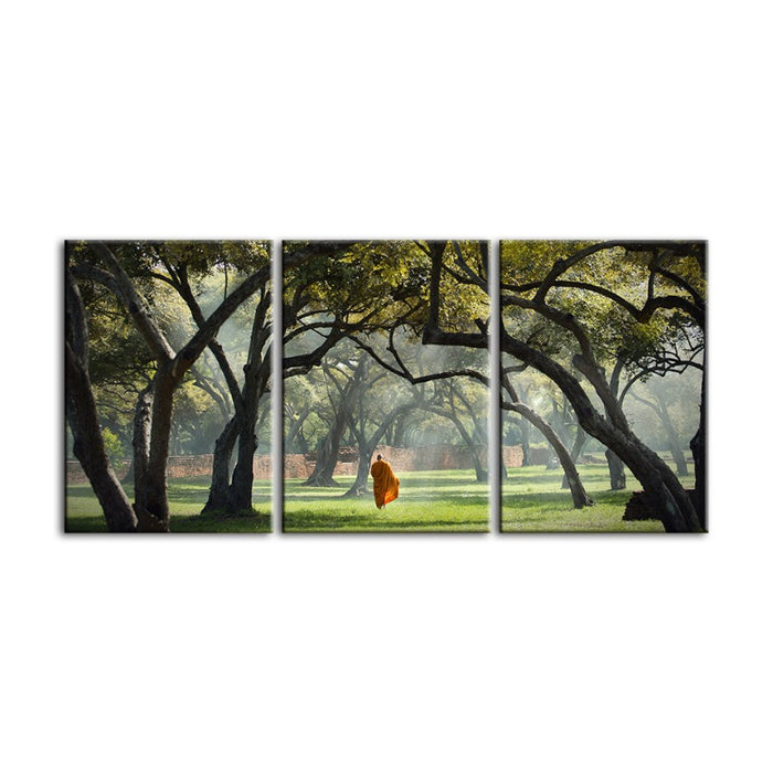 Peaceful Monk Walking-Canvas Wall Art Painting 3 Pieces