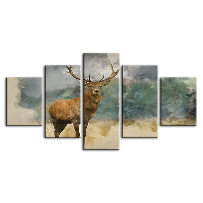 5 Piece Watercolor Plains Deer - Canvas Wall Art Painting